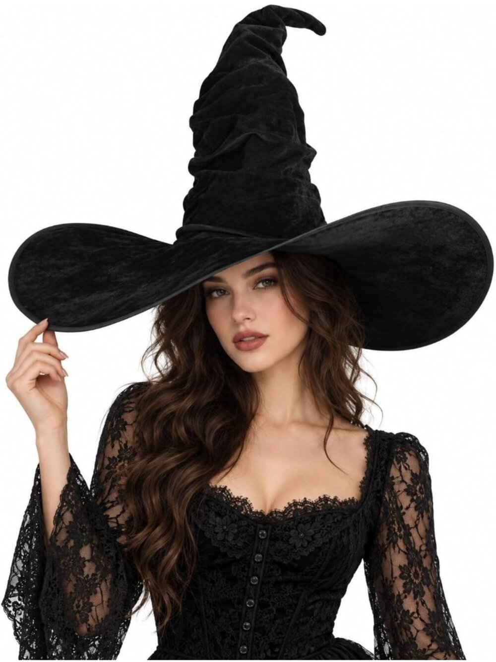 🎃 Women's Black Velvet Halloween Costume Party Gothic Cosplay Adult Witch Hat